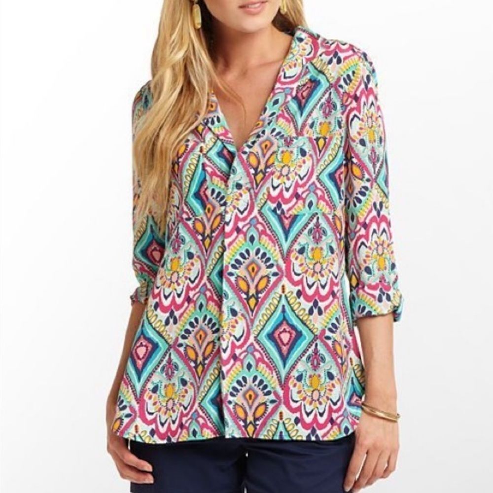 Lilly Pulitzer Boston Silk Button Down Blouse